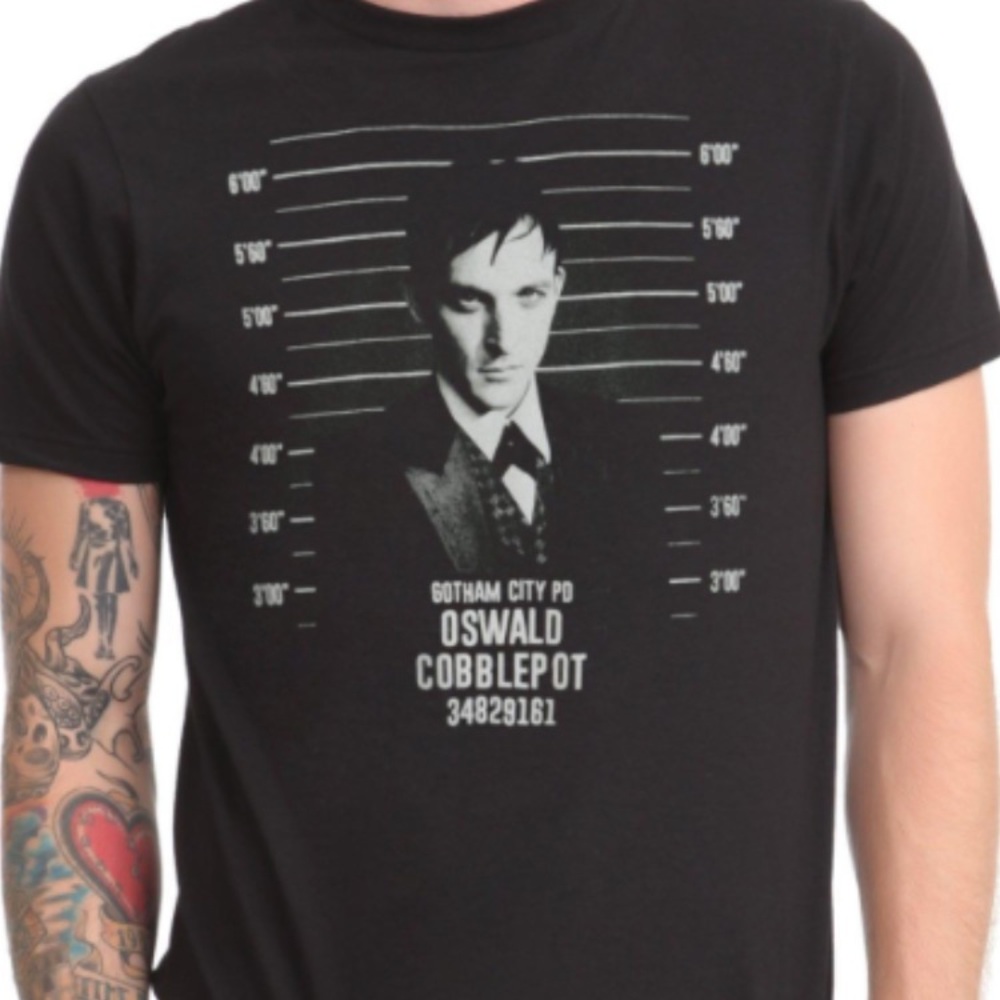2-$20 Hot Topic Gotham TV Show Oswald Mugshot Shirt